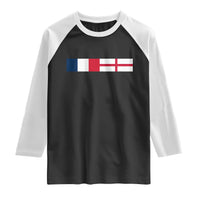 France England Dual Flag Graphic Raglan Shirt Anglo English French Heritage Mixed Roots Pride Match Day
