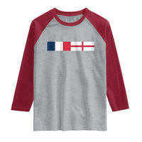 France England Dual Flag Graphic Raglan Shirt Anglo English French Heritage Mixed Roots Pride Match Day