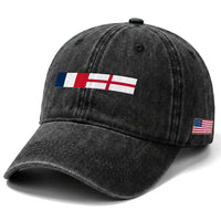 France England Dual Flag Graphic Washed Cotton Baseball Cap Anglo English French Heritage Mixed Roots Pride Match Day