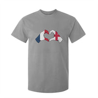 Proud Fance England Heritage Hand Heart Graphic T Shirt For Kid French English Anglo Roots Cross Border Love Unity