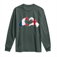 Proud Fance England Heritage Hand Heart Graphic Long Sleeve Shirt French English Anglo Roots Cross Border Love Unity