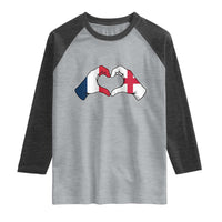 Proud Fance England Heritage Hand Heart Graphic Raglan Shirt French English Anglo Roots Cross Border Love Unity
