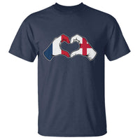 Proud Fance England Heritage Hand Heart Graphic T Shirt French English Anglo Roots Cross Border Love Unity