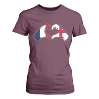 Proud Fance England Heritage Hand Heart Graphic T Shirt For Women French English Anglo Roots Cross Border Love Unity