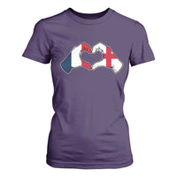 Proud Fance England Heritage Hand Heart Graphic T Shirt For Women French English Anglo Roots Cross Border Love Unity