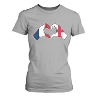 Proud Fance England Heritage Hand Heart Graphic T Shirt For Women French English Anglo Roots Cross Border Love Unity