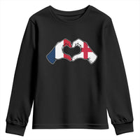 Proud Fance England Heritage Hand Heart Graphic Youth Sweatshirt French English Anglo Roots Cross Border Love Unity