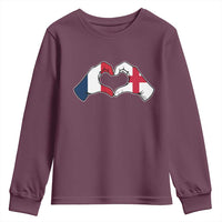 Proud Fance England Heritage Hand Heart Graphic Youth Sweatshirt French English Anglo Roots Cross Border Love Unity