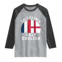 Half French Half English Split Flag Graphic Raglan Shirt Patriotic Anglo England France Dual Heritage DNA Ancestry