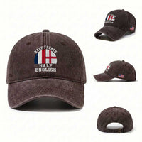 Half French Half English Split Flag Graphic Washed Cotton Baseball Cap Patriotic Anglo England France Dual Heritage DNA Ancestry