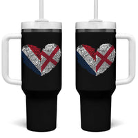 France England Flag Fingerprint Heart DNA Graphic Tumbler With Handle Proud Anglo English French Ancestry Love Identity
