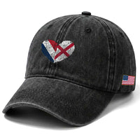 France England Flag Fingerprint Heart DNA Graphic Washed Cotton Baseball Cap Proud Anglo English French Ancestry Love Identity