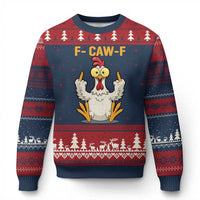 Funny F Caw F Sarcastic Chicken Meme Ugly Christmas Sweater Middle Finger Offensive Humor - Wonder Print Shop