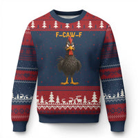 Funny F Caw F Grumpy Black Chicken Graphic Ugly Christmas Sweater Moody Bird Meme for Sarcastic Animal Lovers - Wonder Print Shop