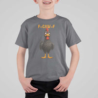 Funny F Caw F Grumpy Black Chicken Graphic T Shirt For Kid Moody Bird Meme for Sarcastic Animal Lovers - Wonder Print Shop
