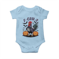 F Caw F Halloween Chicken Skeleton Baby Onesie Spooky Funny Rooster Meme - Wonder Print Shop