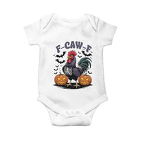 F Caw F Halloween Chicken Skeleton Baby Onesie Spooky Funny Rooster Meme - Wonder Print Shop