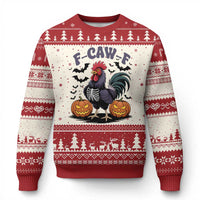 F Caw F Halloween Chicken Skeleton Ugly Christmas Sweater Spooky Funny Rooster Meme - Wonder Print Shop