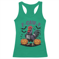 F Caw F Halloween Chicken Skeleton Racerback Tank Top Spooky Funny Rooster Meme - Wonder Print Shop