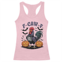 F Caw F Halloween Chicken Skeleton Racerback Tank Top Spooky Funny Rooster Meme - Wonder Print Shop