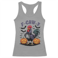 F Caw F Halloween Chicken Skeleton Racerback Tank Top Spooky Funny Rooster Meme - Wonder Print Shop