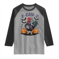 F Caw F Halloween Chicken Skeleton Raglan Shirt Spooky Funny Rooster Meme - Wonder Print Shop
