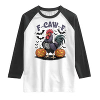 F Caw F Halloween Chicken Skeleton Raglan Shirt Spooky Funny Rooster Meme - Wonder Print Shop