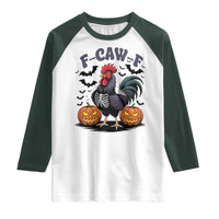 F Caw F Halloween Chicken Skeleton Raglan Shirt Spooky Funny Rooster Meme - Wonder Print Shop