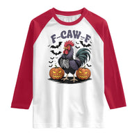 F Caw F Halloween Chicken Skeleton Raglan Shirt Spooky Funny Rooster Meme - Wonder Print Shop