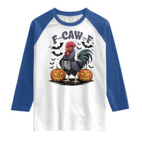 F Caw F Halloween Chicken Skeleton Raglan Shirt Spooky Funny Rooster Meme - Wonder Print Shop