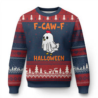F Caw F Ghost Chicken Costume Ugly Christmas Sweater Funny Cute Halloween Poultry Lover - Wonder Print Shop