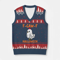 F Caw F Ghost Chicken Costume V-Neck Knit Sweater Vest Funny Cute Halloween Poultry Lover - Wonder Print Shop
