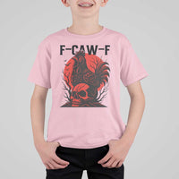 F Caw F Gothic Chicken Horror T Shirt For Kid Creepy Skull Rooster Halloween Dark Humor - Wonder Print Shop