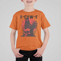 F Caw F Gothic Chicken Horror T Shirt For Kid Creepy Skull Rooster Halloween Dark Humor - Wonder Print Shop