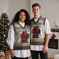 F Caw F Gothic Chicken Horror V-Neck Knit Sweater Vest Creepy Skull Rooster Halloween Dark Humor - Wonder Print Shop