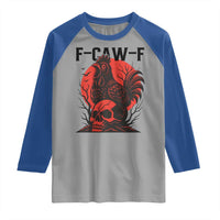 F Caw F Gothic Chicken Horror Raglan Shirt Creepy Skull Rooster Halloween Dark Humor - Wonder Print Shop