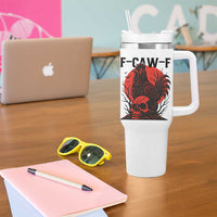 F Caw F Gothic Chicken Horror Tumbler With Handle Creepy Skull Rooster Halloween Dark Humor - Wonder Print Shop