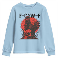 F Caw F Gothic Chicken Horror Youth Sweatshirt Creepy Skull Rooster Halloween Dark Humor - Wonder Print Shop