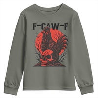 F Caw F Gothic Chicken Horror Youth Sweatshirt Creepy Skull Rooster Halloween Dark Humor - Wonder Print Shop