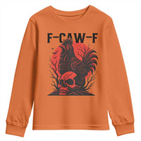 F Caw F Gothic Chicken Horror Youth Sweatshirt Creepy Skull Rooster Halloween Dark Humor - Wonder Print Shop