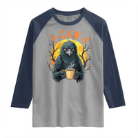 F Caw F Raven Coffee Raglan Shirt Funny Halloween Sarcastic Gothic Bird with Attitude - Wonder Print Shop