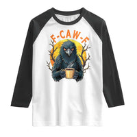 F Caw F Raven Coffee Raglan Shirt Funny Halloween Sarcastic Gothic Bird with Attitude - Wonder Print Shop