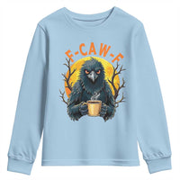 F Caw F Raven Coffee Youth Sweatshirt Funny Halloween Sarcastic Gothic Bird with Attitude - Wonder Print Shop