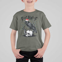 F Caw F Gothic Christmas Raven T Shirt For Kid With Skull Funny Dark Holiday Humor Spooky Season - Wonder Print Shop
