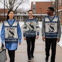 F Caw F Gothic Xmas Raven V-Neck Knit Sweater Vest With Skull Funny Dark Holiday Humor Spooky Season - Wonder Print Shop