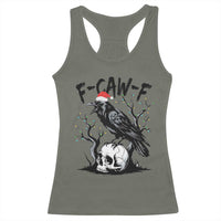 F Caw F Gothic Christmas Raven Racerback Tank Top With Skull Funny Dark Holiday Humor Spooky Season - Wonder Print Shop