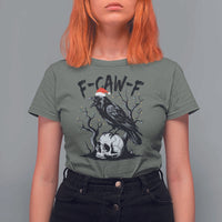 F Caw F Gothic Christmas Raven T Shirt For Women With Skull Funny Dark Holiday Humor Spooky Season - Wonder Print Shop