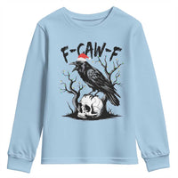 F Caw F Gothic Christmas Raven Youth Sweatshirt With Skull Funny Dark Holiday Humor Spooky Season - Wonder Print Shop