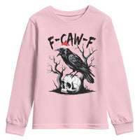 F Caw F Gothic Christmas Raven Youth Sweatshirt With Skull Funny Dark Holiday Humor Spooky Season - Wonder Print Shop