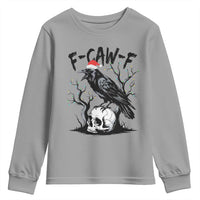 F Caw F Gothic Christmas Raven Youth Sweatshirt With Skull Funny Dark Holiday Humor Spooky Season - Wonder Print Shop